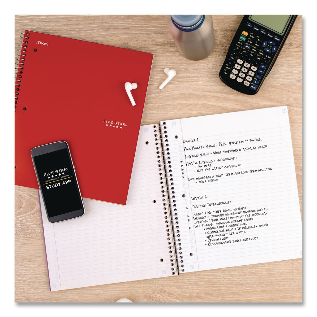 Five Star Wirebound Notebook - 5 Subject(s) - 200 Pages - Wire Bound - College Ruled - Letter - 8 1/2" x 11" - Red Cover - Double Sided Sheet, Durable, Water Resistant, Wear Resistant, Tear Proof, Spill Resistant, Pocket, Opaque - 1 Each