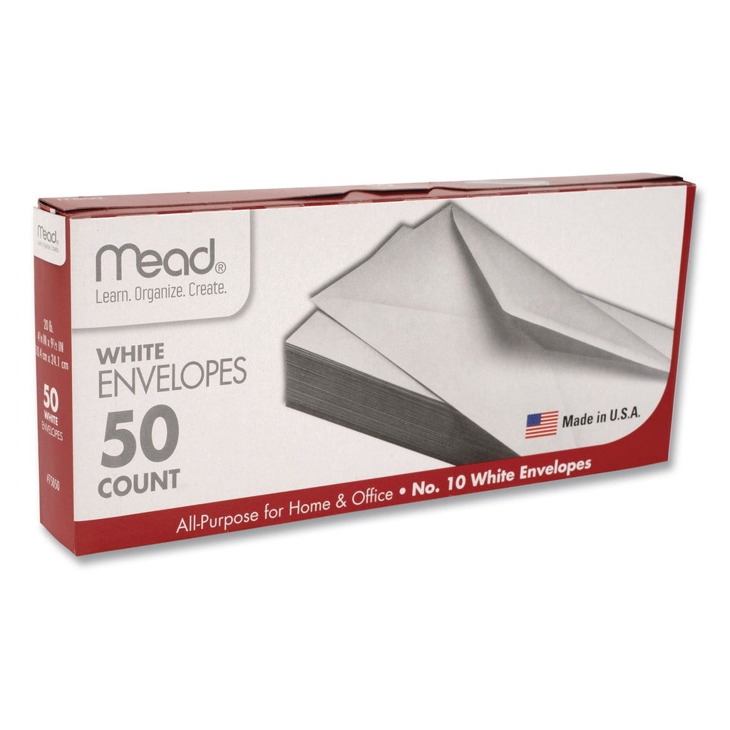 Mead Plain White Envelopes - Business - #10 - 4 1/8" Width x 9 1/2" Length - Gummed - 50 / Box - White
