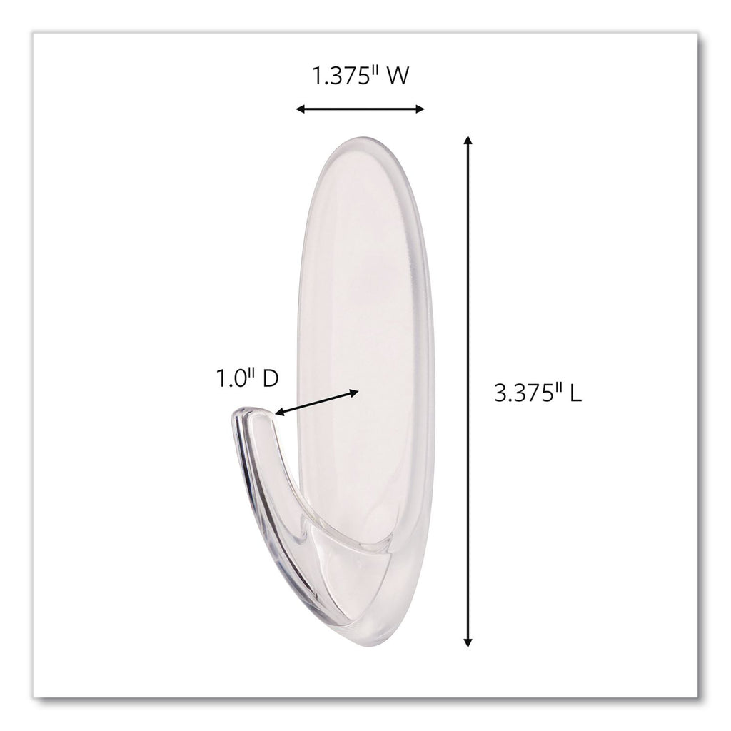 Command Large Hook with Clear Strips - 4 lb (1.81 kg) Capacity - 3.4" Length - for Decoration - Plastic - Clear - 1 / Pack
