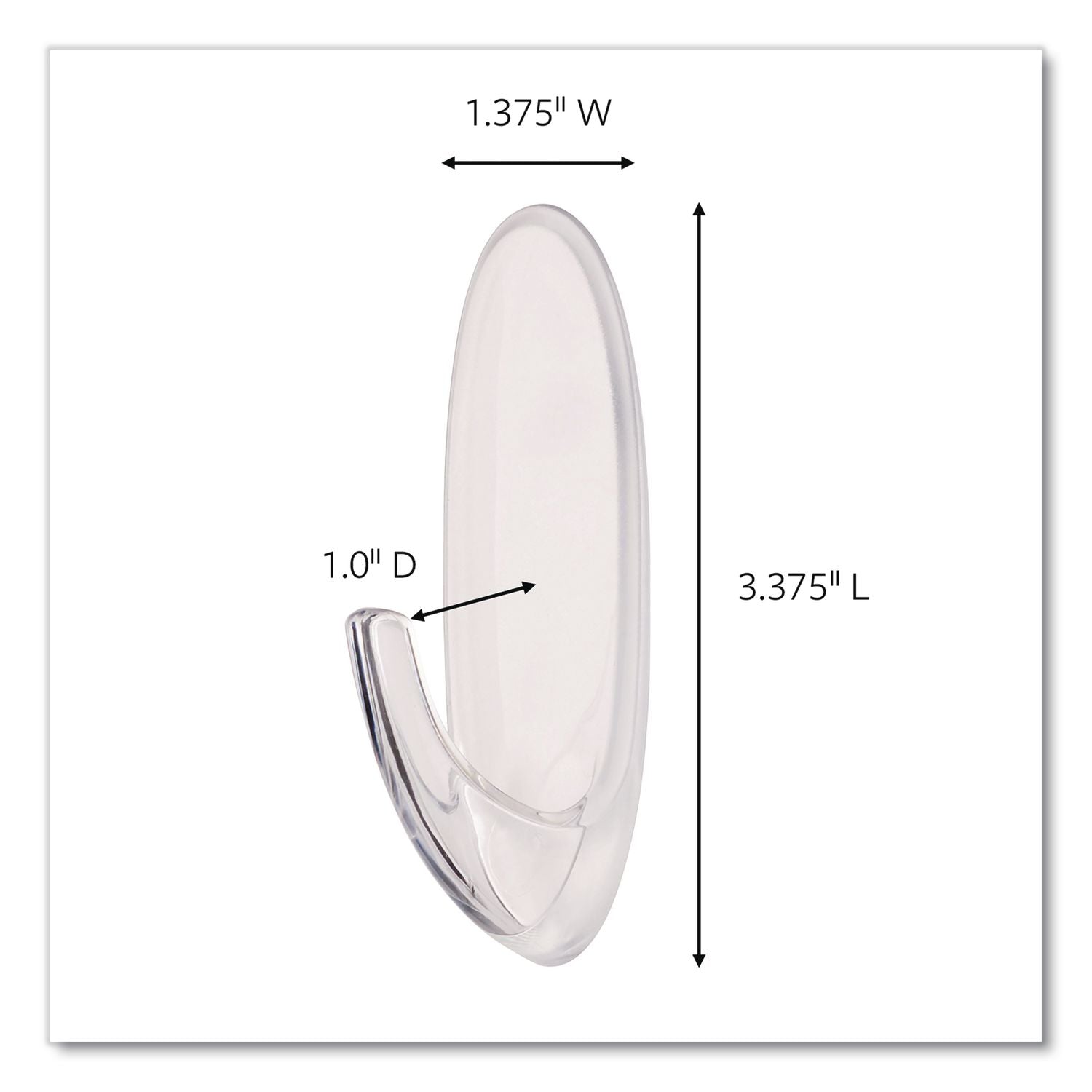 Command Large Hook with Clear Strips - 4 lb (1.81 kg) Capacity - 3.4" Length - for Decoration - Plastic - Clear - 1 / Pack
