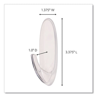 Command Large Hook with Clear Strips - 4 lb (1.81 kg) Capacity - 3.4" Length - for Decoration - Plastic - Clear - 1 / Pack