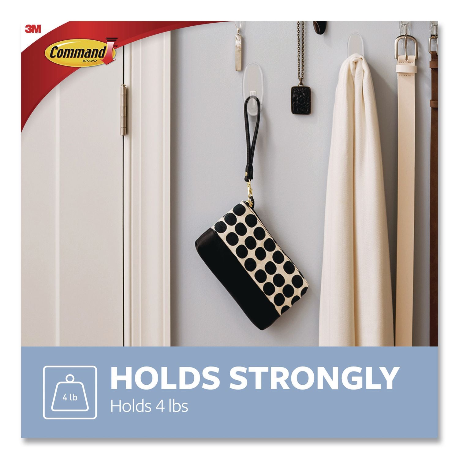 Command Large Hook with Clear Strips - 4 lb (1.81 kg) Capacity - 3.4" Length - for Decoration - Plastic - Clear - 1 / Pack