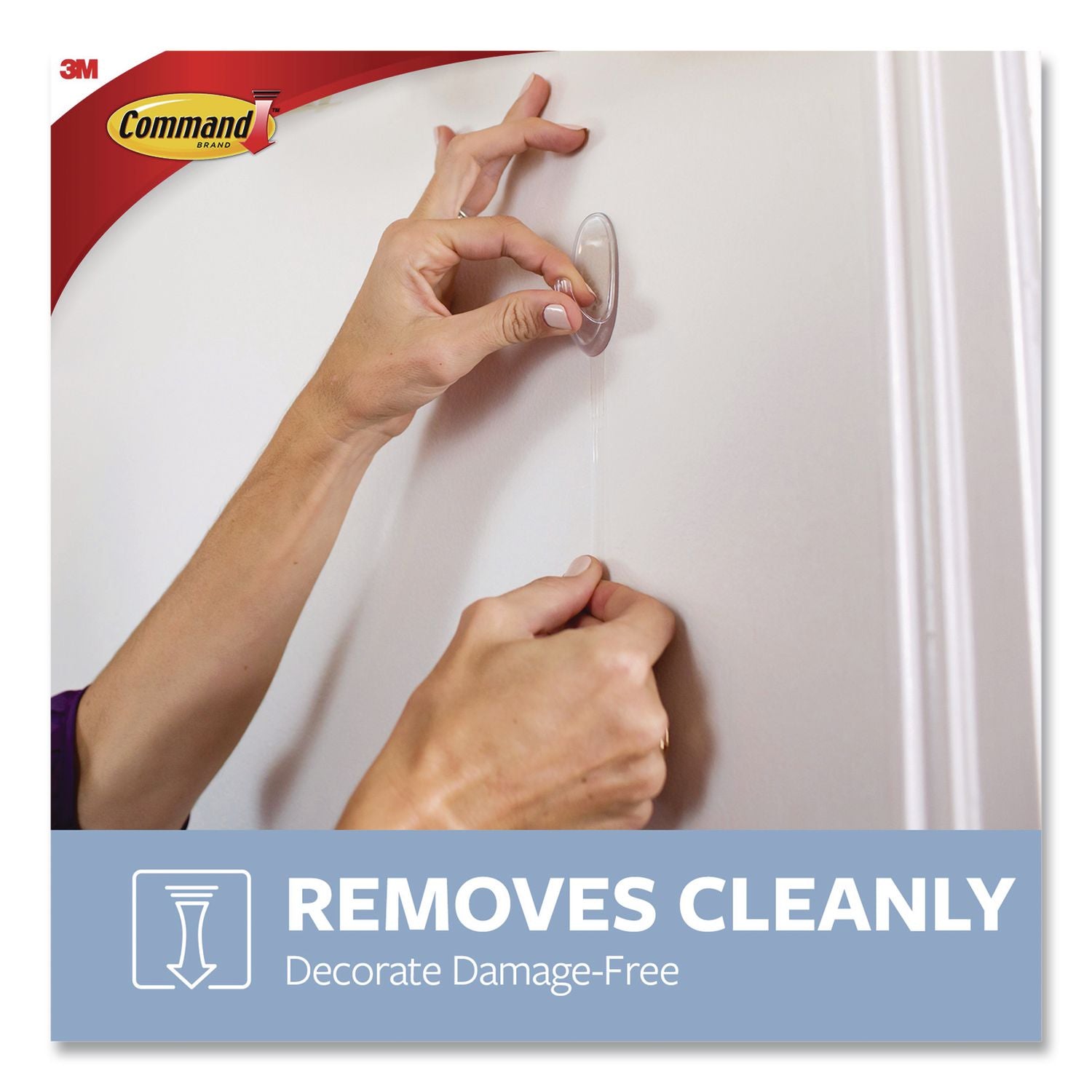 Command Large Hook with Clear Strips - 4 lb (1.81 kg) Capacity - 3.4" Length - for Decoration - Plastic - Clear - 1 / Pack