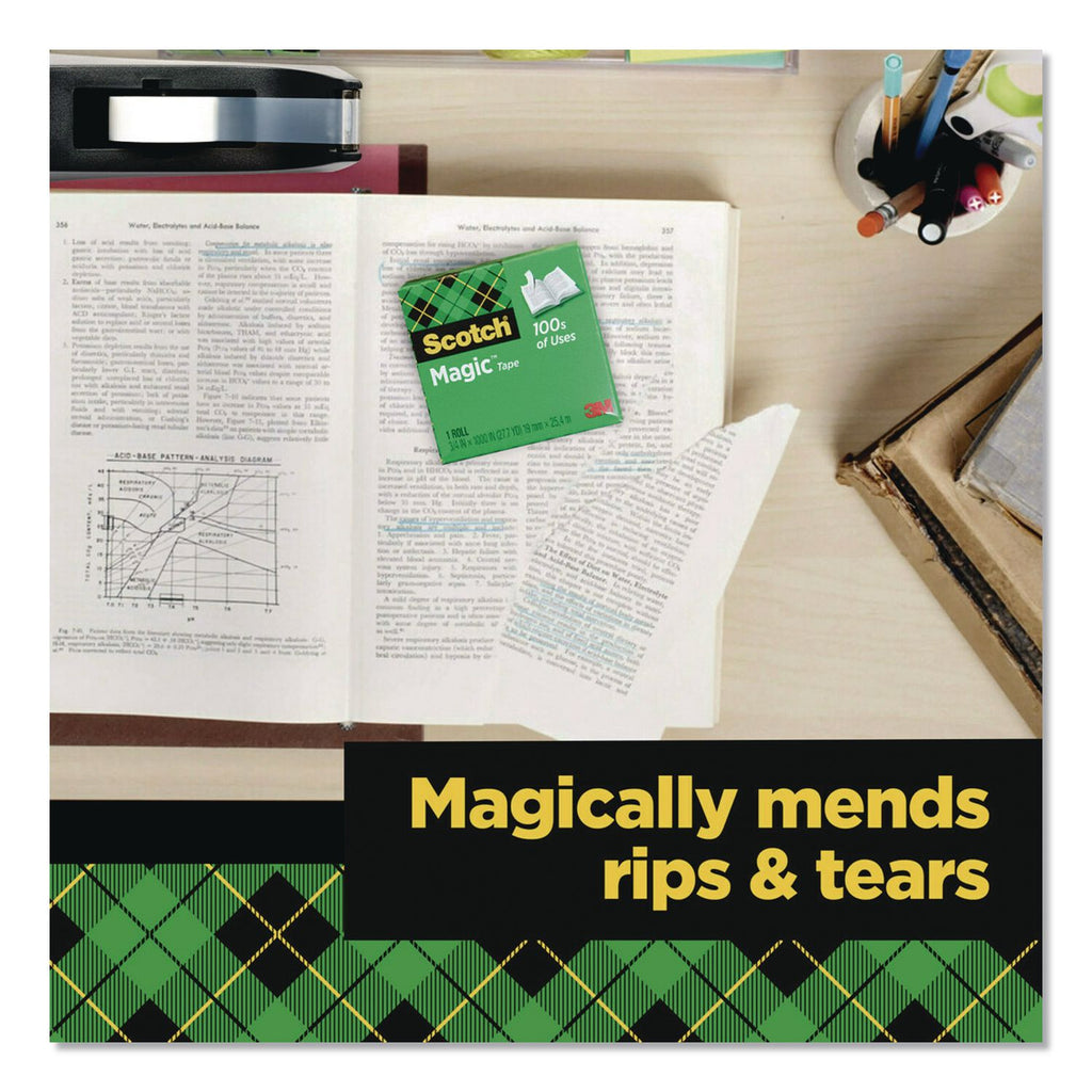 Scotch Magic Tape - 36 yd Length x 0.50" Width - 1" Core - Split Resistant, Tear Resistant - For Mending, Splicing - 12 / Pack - Matte - Clear