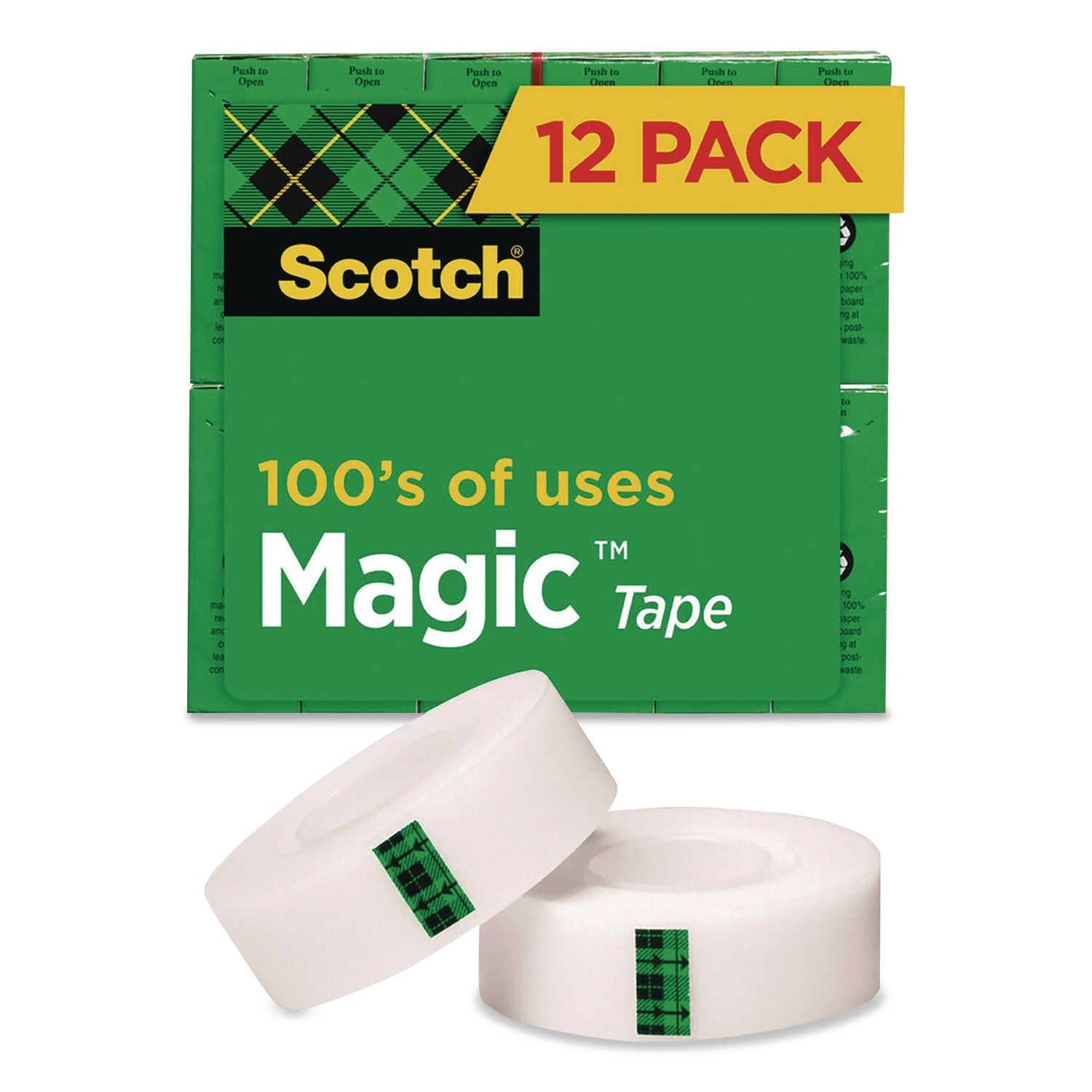 Scotch Magic Tape - 36 yd Length x 0.50" Width - 1" Core - Split Resistant, Tear Resistant - For Mending, Splicing - 12 / Pack - Matte - Clear