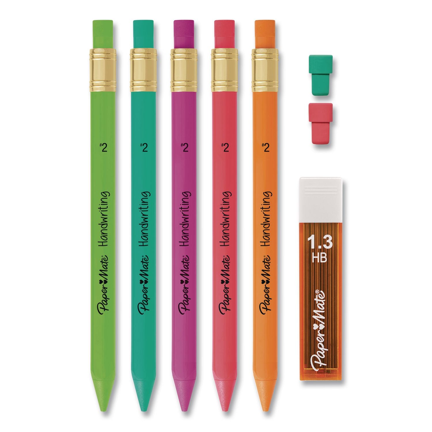 Paper Mate Handwriting Mechanical Pencils - #2 Lead - Thick Point - Black Lead - Assorted Barrel - 5 / Pack