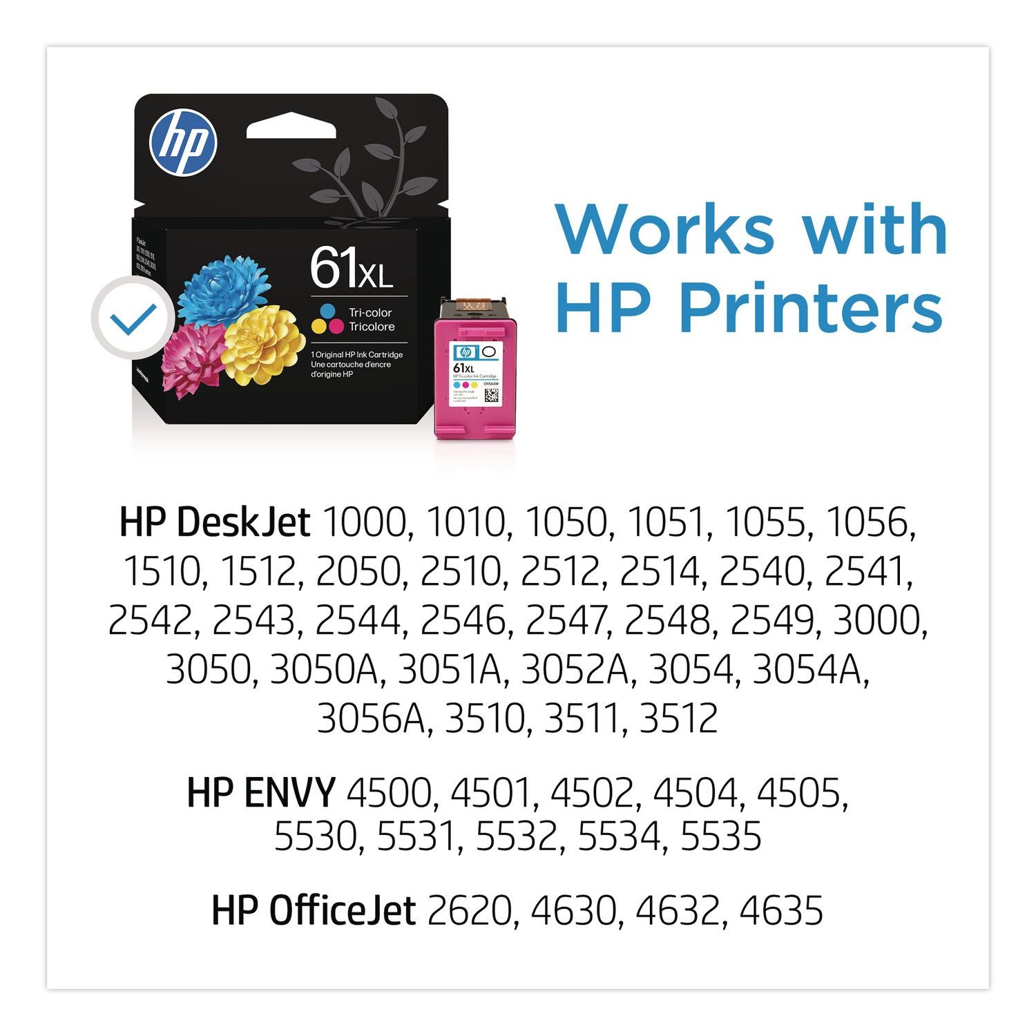 HP 61XL, (CH564WN) High-Yield Tri-Color Original Ink Cartridge