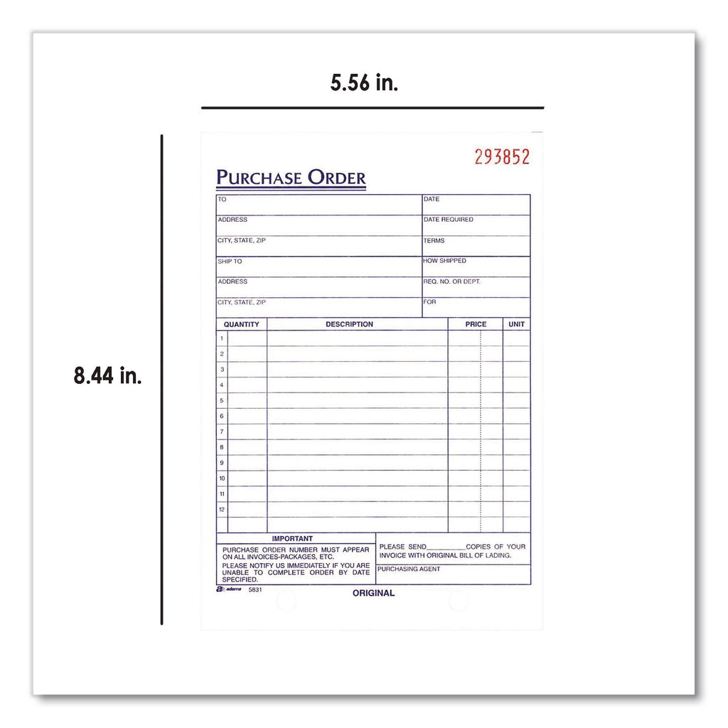 Adams 3-Part Carbonless Purchase Order Forms - 3 PartCarbonless Copy - 5.56" x 8.43" Sheet Size - 1 Each