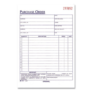 Adams 3-Part Carbonless Purchase Order Forms - 3 PartCarbonless Copy - 5.56" x 8.43" Sheet Size - 1 Each