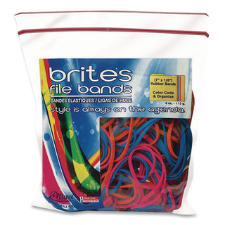 Brites File Bands - Size: #117B - 7" Length x 0.1" Width - Reusable, Elastic, Stretchable, Latex-free, Freezer Safe, Microwave Safe, Durable - 50 / Pack - Pink, Blue, Orange