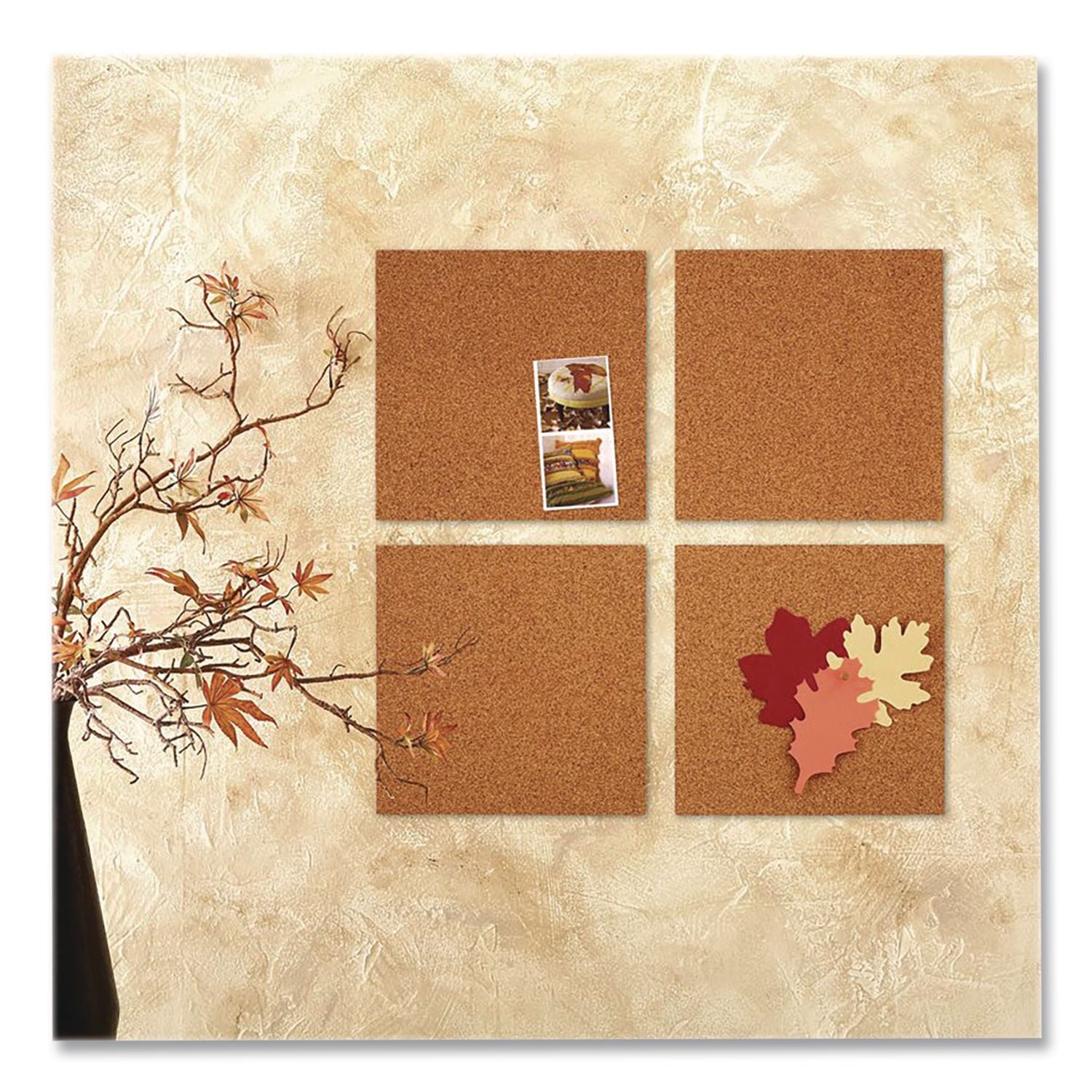 Quartet Frameless Modular Natural Cork Tiles - 12" Height x 12" Width - Brown Natural Cork Surface - Frameless, Durable, Self-healing - 4 / Pack