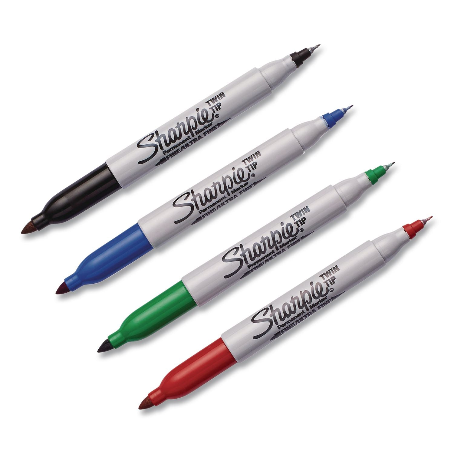 Sharpie Twin Tip Permant Maker - Ultra Fine, Fine Marker Point - 1 mm, 0.3 mm Marker Point Size - Black, Red, Blue, Green Alcohol Based Ink - 4 / Set