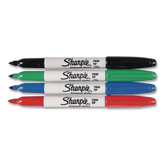 Sharpie Twin Tip Permant Maker - Ultra Fine, Fine Marker Point - 1 mm, 0.3 mm Marker Point Size - Black, Red, Blue, Green Alcohol Based Ink - 4 / Set