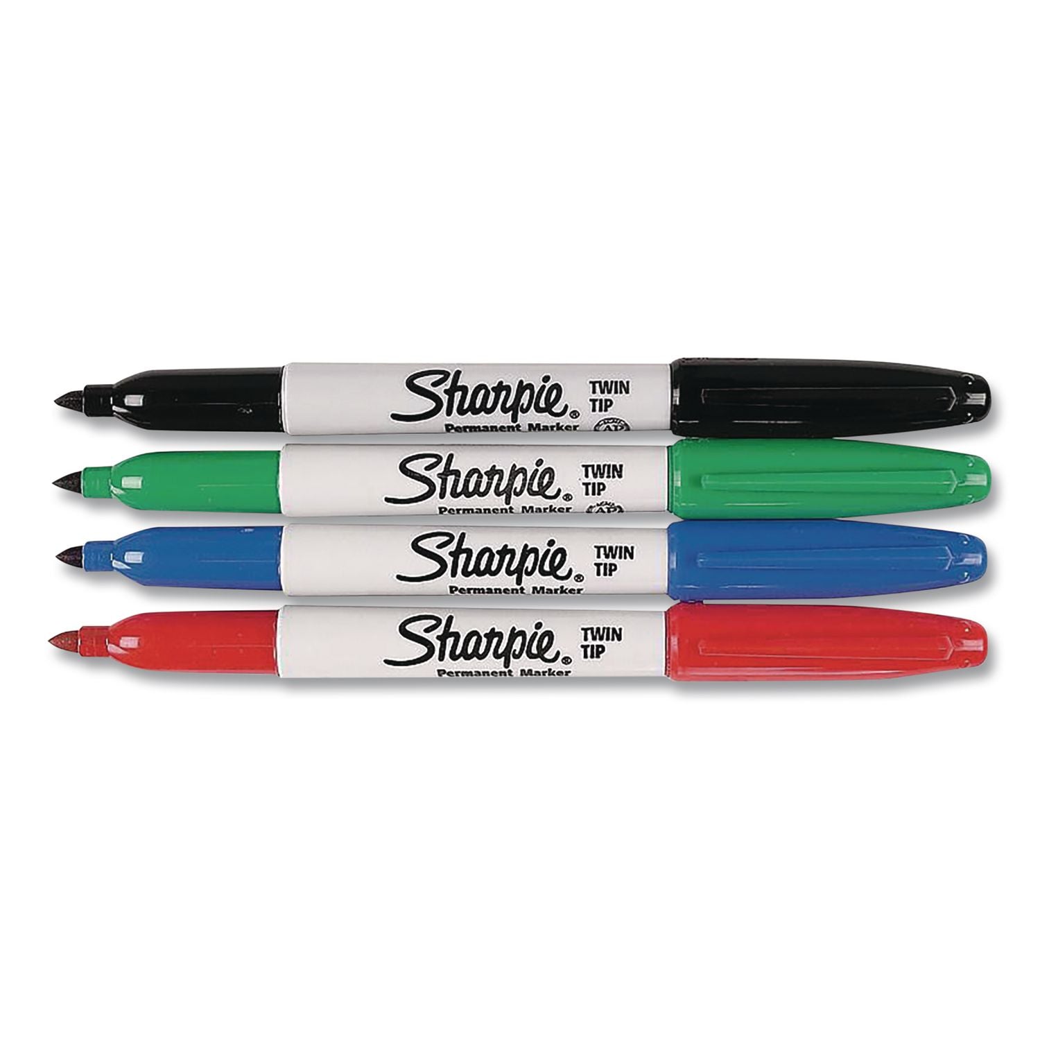 Sharpie Twin Tip Permant Maker - Ultra Fine, Fine Marker Point - 1 mm, 0.3 mm Marker Point Size - Black, Red, Blue, Green Alcohol Based Ink - 4 / Set