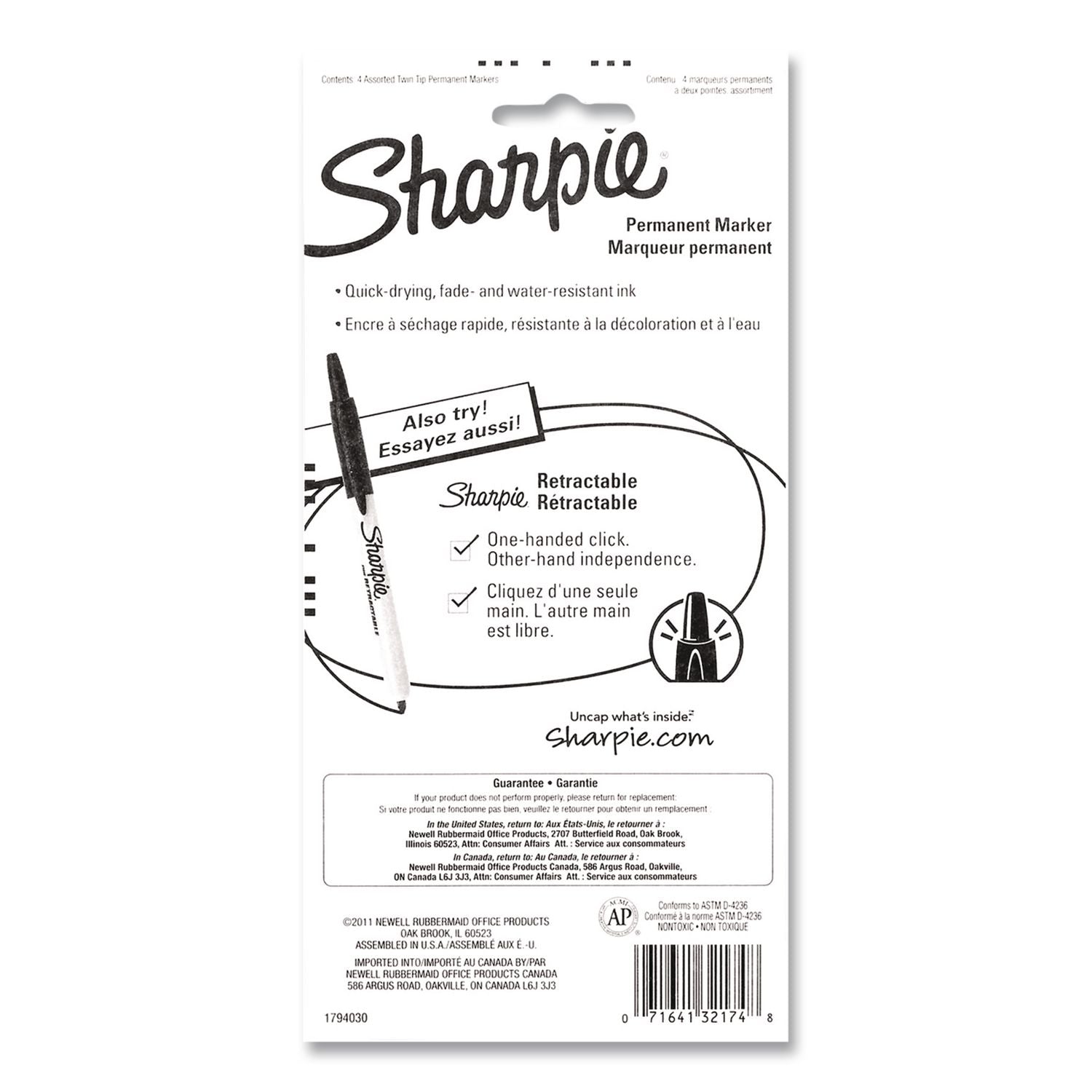 Sharpie Twin Tip Permant Maker - Ultra Fine, Fine Marker Point - 1 mm, 0.3 mm Marker Point Size - Black, Red, Blue, Green Alcohol Based Ink - 4 / Set