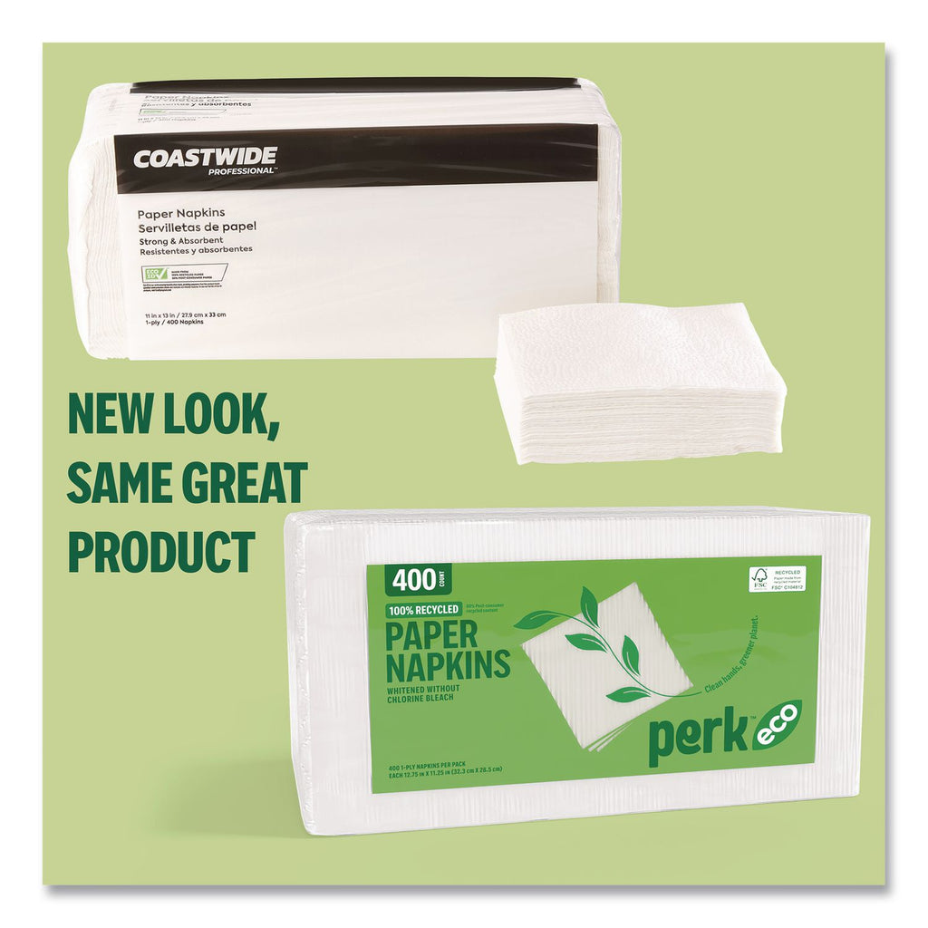 Eco-ID Recycled Luncheon Napkins, 1-Ply, 11.5 x 12.5, White, 400/Pack
