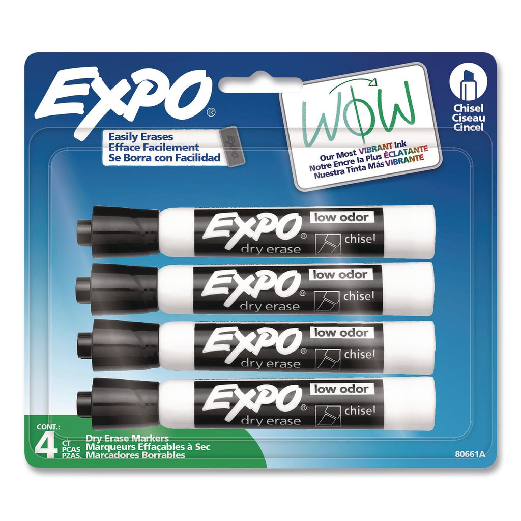 Expo Dry Erase Chisel Tip Markers - Chisel Marker Point Style - Black - 4 / Pack