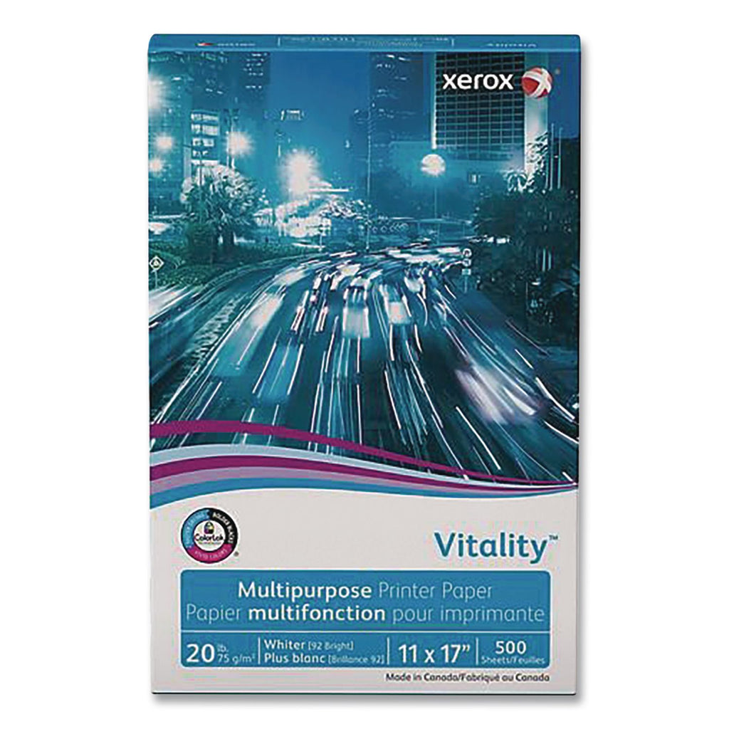 Xerox Vitality Multipurpose Printer Paper - 92 Brightness - 11" x 17" - 20 lb Basis Weight - 75 g/m2 Grammage - 5 / Carton - 500 Sheets per Ream - ColorLok Technology, Jam-free, Plain - White