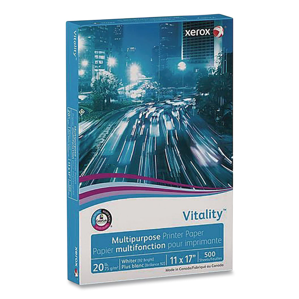 Xerox Vitality Multipurpose Printer Paper - 92 Brightness - 11" x 17" - 20 lb Basis Weight - 75 g/m2 Grammage - 5 / Carton - 500 Sheets per Ream - ColorLok Technology, Jam-free, Plain - White