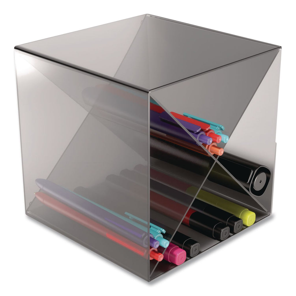 Plastic Cube-Shaped Desk Shelf, 4 Compartments, 6 x 6 x 6, Smoke