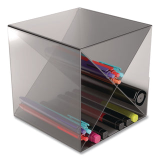 Plastic Cube-Shaped Desk Shelf, 4 Compartments, 6 x 6 x 6, Smoke