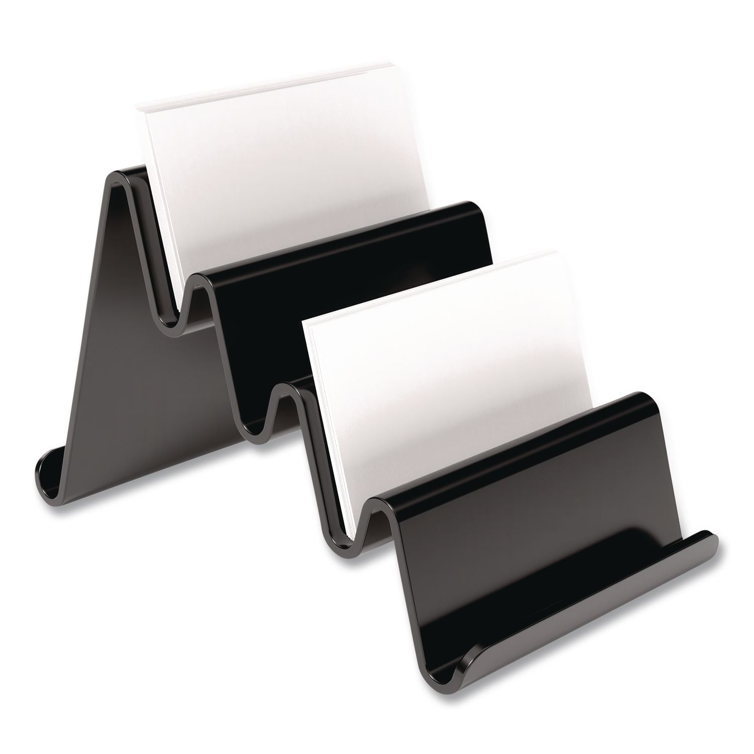 Four Compartment Business Card Holder, Holds 100 Cards, 3.9 x 6.3 x 4, Plastic, Black