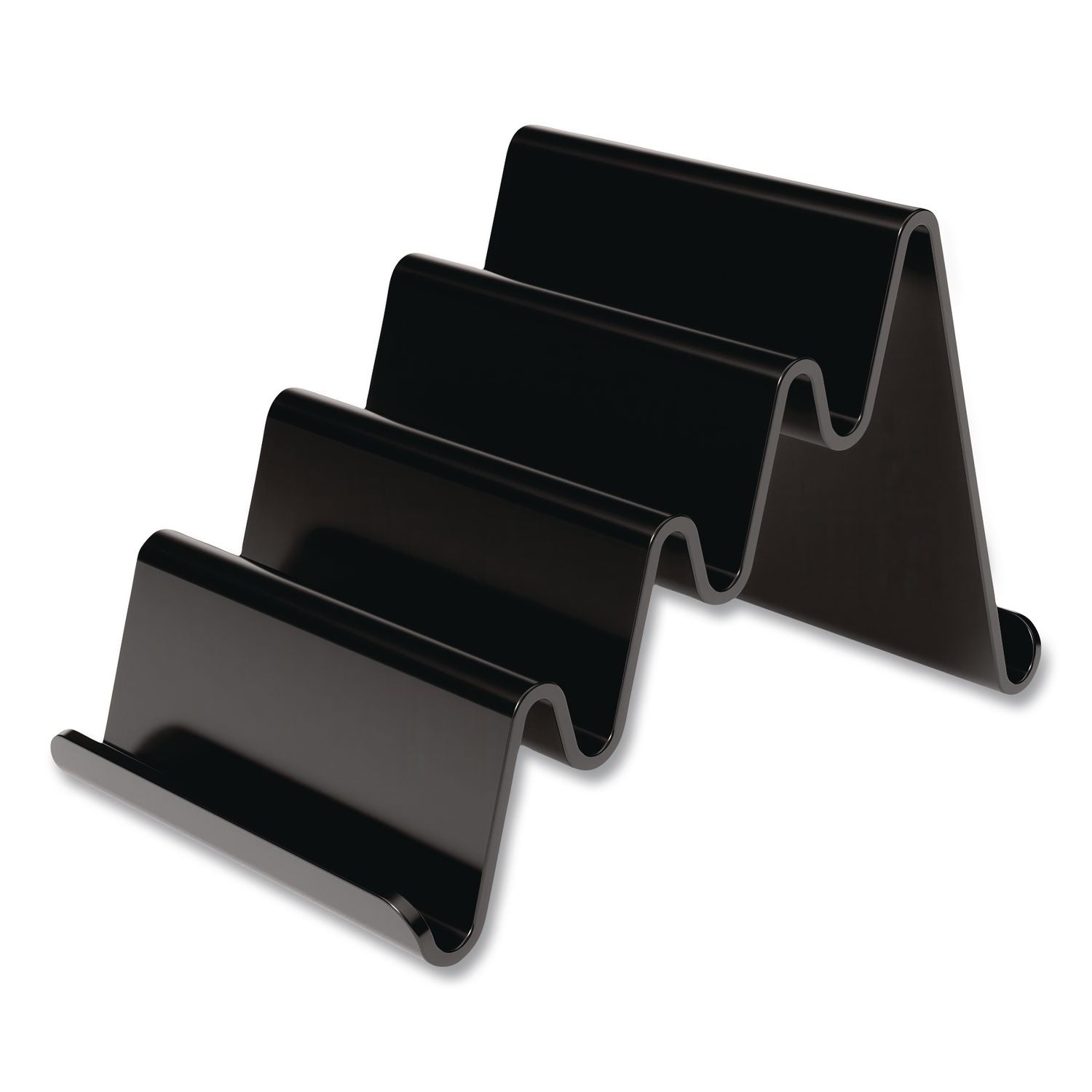 Four Compartment Business Card Holder, Holds 100 Cards, 3.9 x 6.3 x 4, Plastic, Black