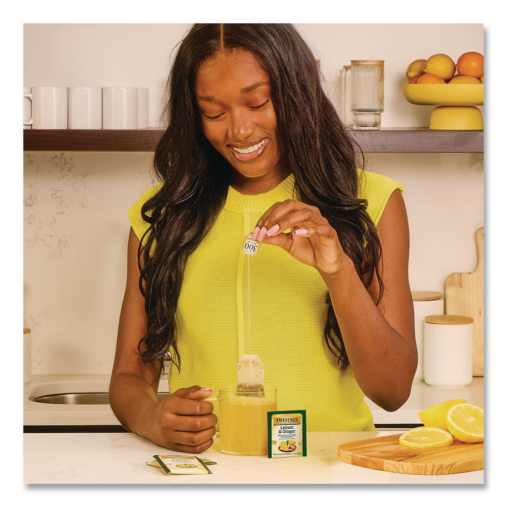 Tea Bags, Lemon and Ginger, 1.32 oz Tea Bag, 25 Tea Bags/Box