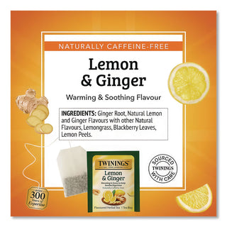 Tea Bags, Lemon and Ginger, 1.32 oz Tea Bag, 25 Tea Bags/Box