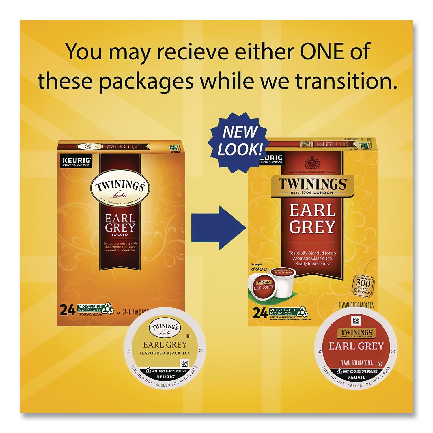 Tea K-Cups, Earl Grey, 0.11 oz K-Cups, 24/Box