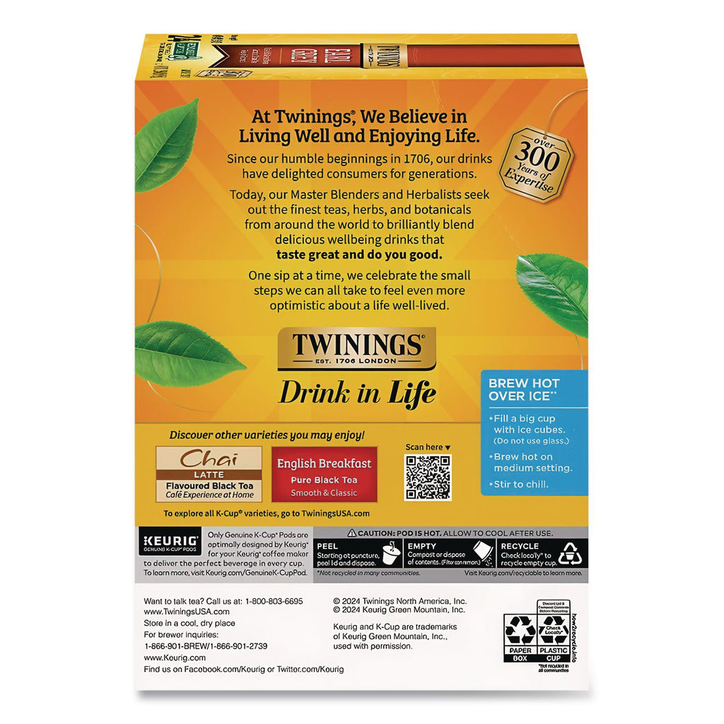 Tea K-Cups, Earl Grey, 0.11 oz K-Cups, 24/Box