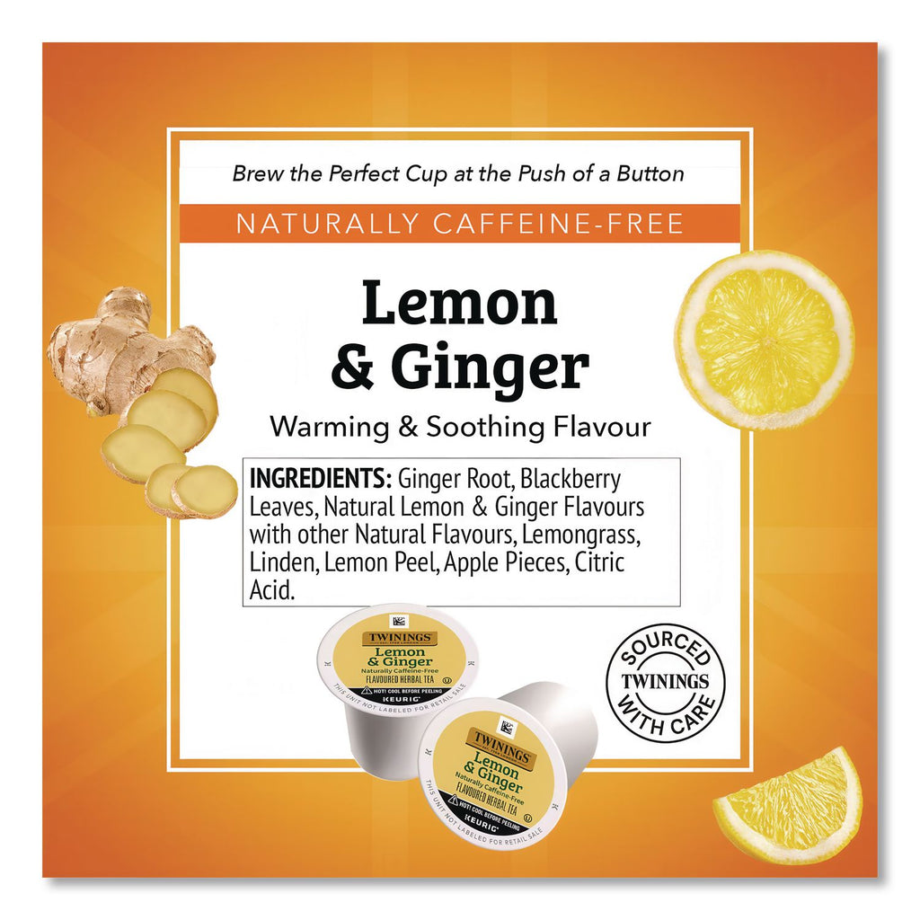 Tea K-Cups, Lemon Ginger, 0.11 oz K-Cups, 24/Box