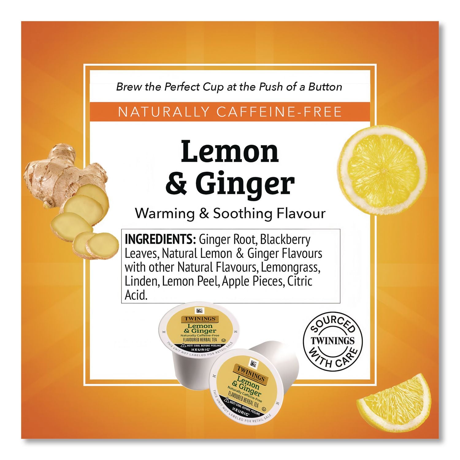 Tea K-Cups, Lemon Ginger, 0.11 oz K-Cups, 24/Box