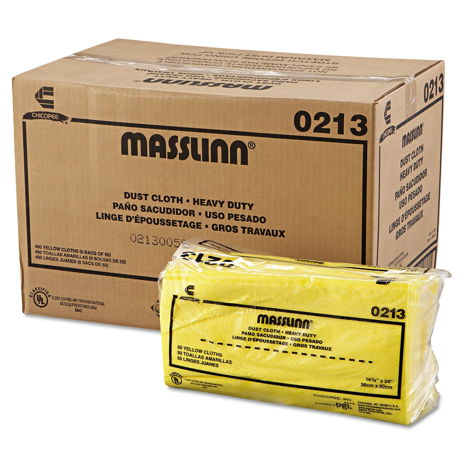 Masslinn Dust Cloths, 1-Ply, 16 x 24, Unscented, Yellow, 50/Pack, 8 Packs/Carton - 