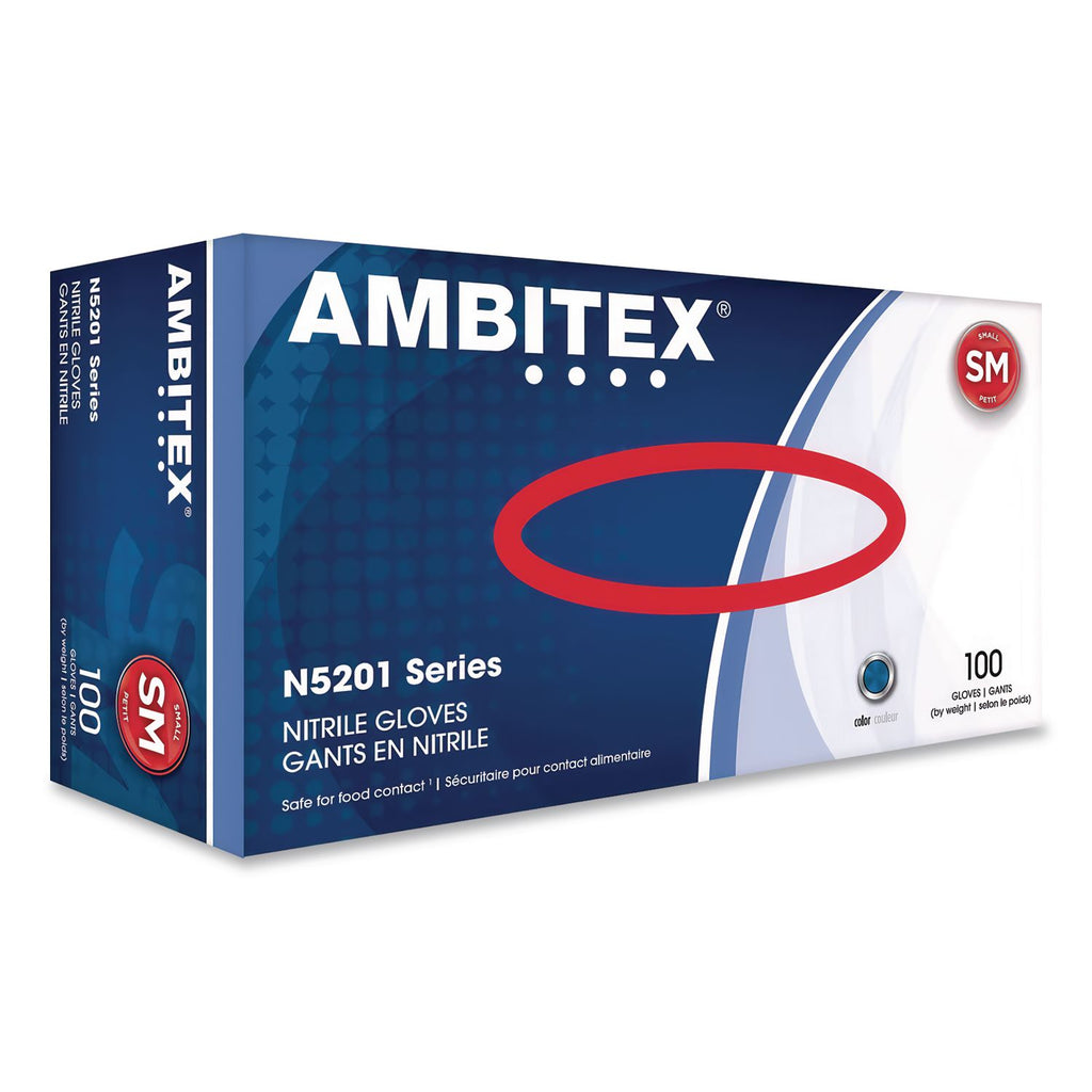 N5201 Series Powder-Free Nitrile Gloves, Small, Blue, 100/Box