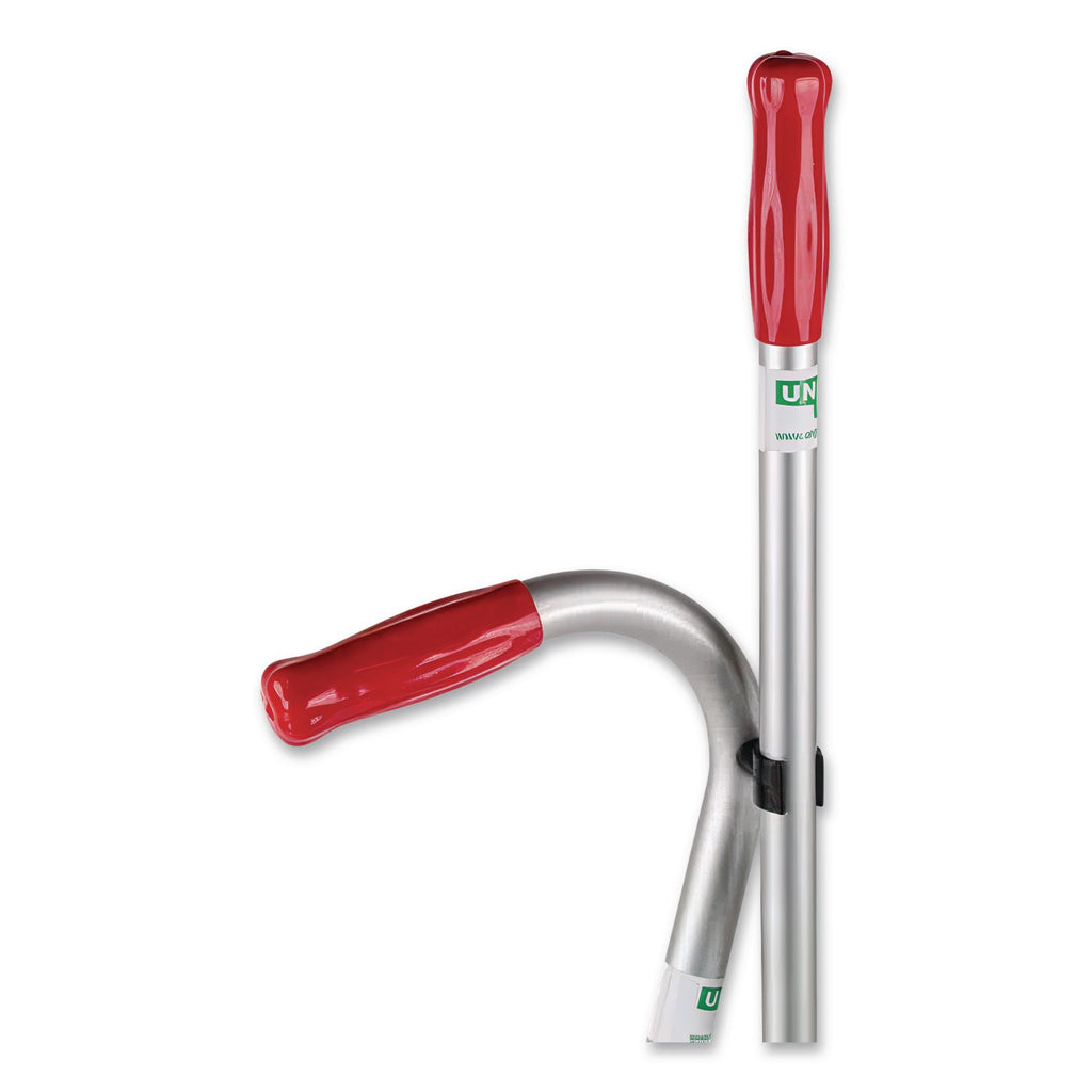 Telescopic Ergo Dust Pan with Broom, 12" Wide, 34" to 44" Pan, 47" to 57" Broom, Metal/Vinyl/Cotton, Black/Silver/Red