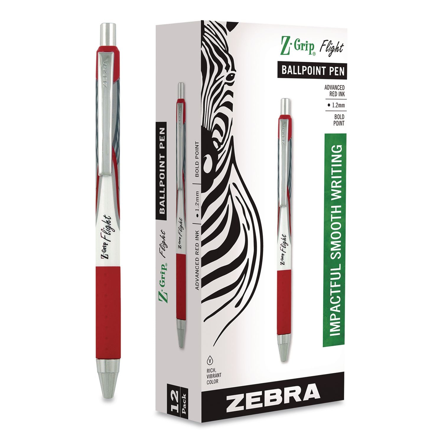 Zebra Pen Z-Grip Flight Retractable Pens - Bold Pen Point - 1.2 mm Pen Point Size - Retractable - Red - 1 Dozen