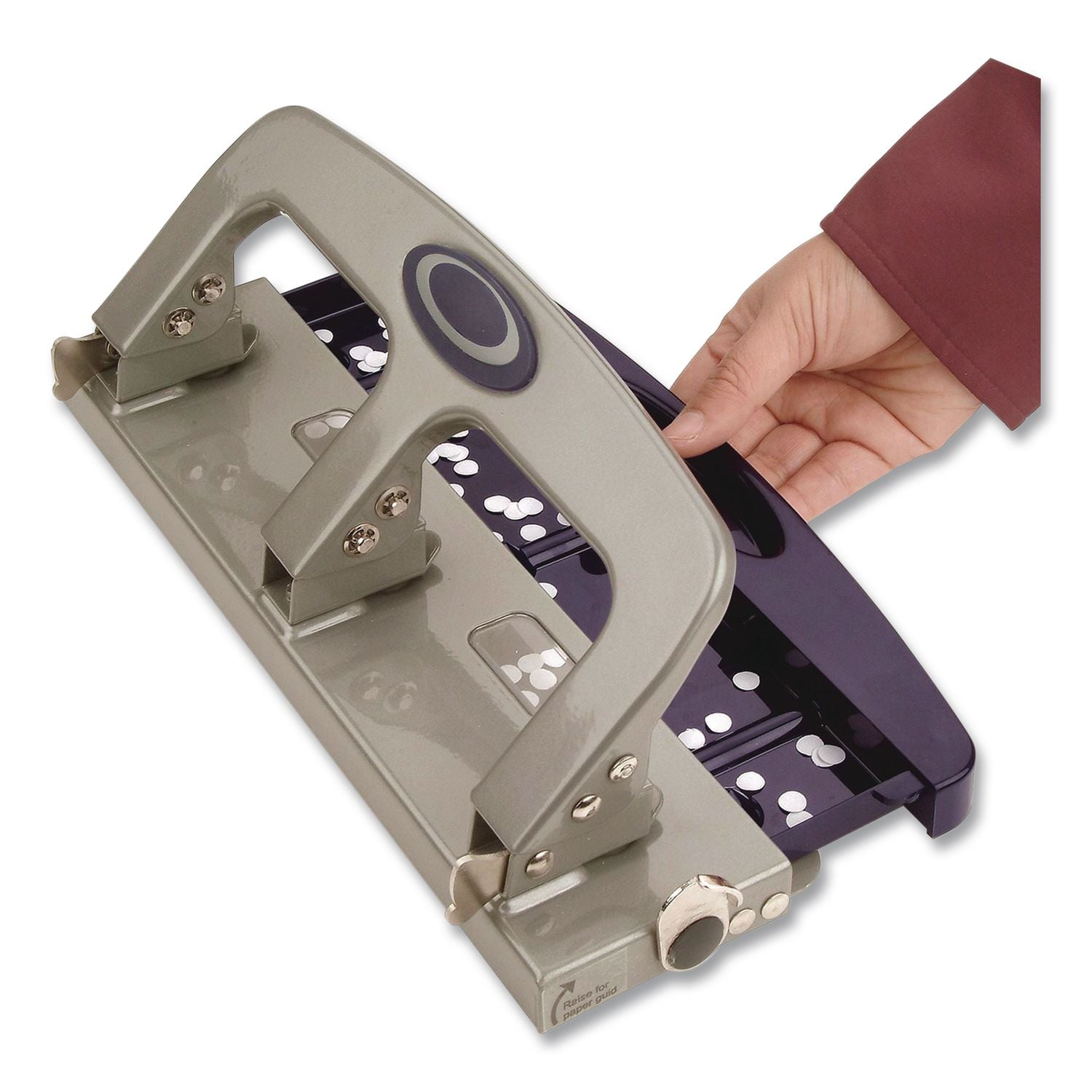 Officemate Deluxe 3-Hole Punch - 3 Punch Head(s) - 20 Sheet of 20lb Paper - 9/32" Punch Size - Silver