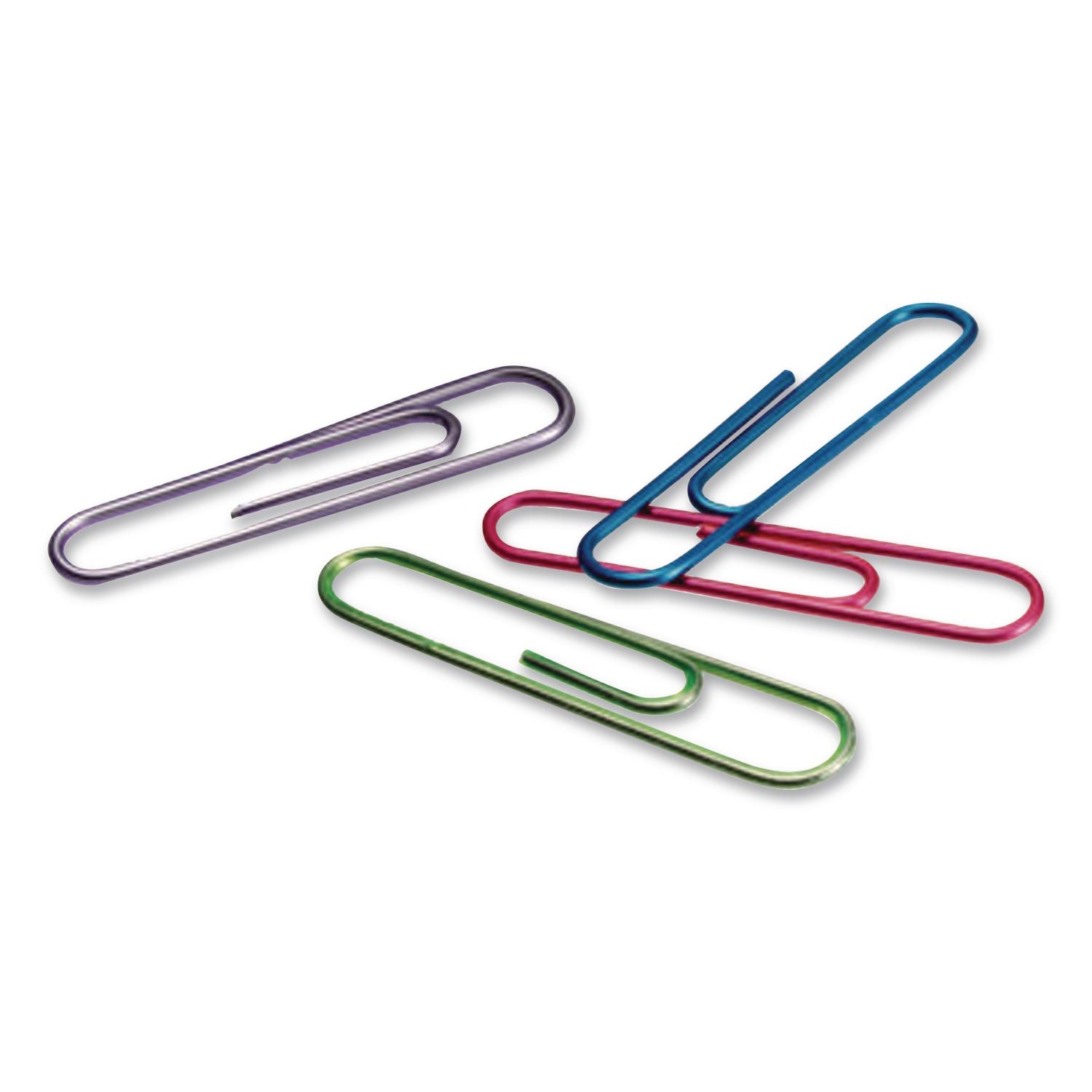 Officemate Translucent Vinyl Paper Clips - No. 2 - 600 / Box - Blue, Purple, Green, Red, Silver - Vinyl