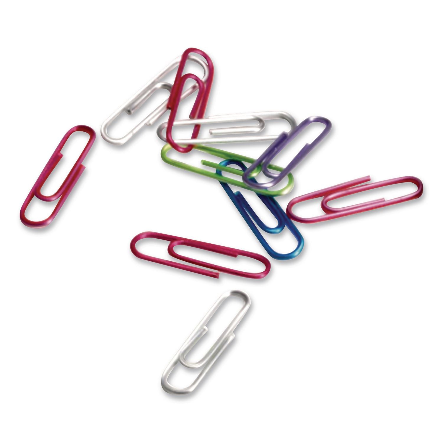 Officemate Translucent Vinyl Paper Clips - No. 2 - 600 / Box - Blue, Purple, Green, Red, Silver - Vinyl
