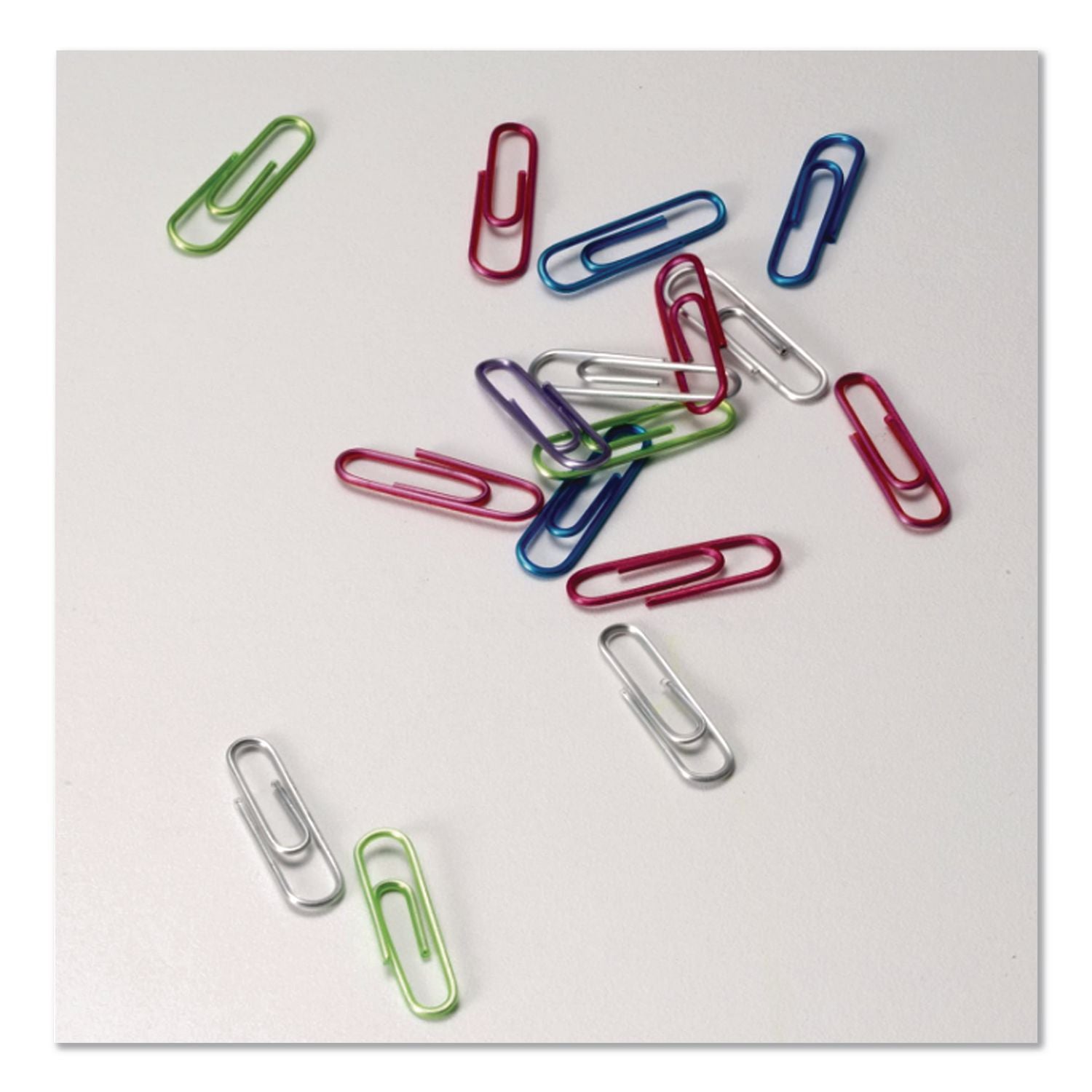 Officemate Translucent Vinyl Paper Clips - No. 2 - 600 / Box - Blue, Purple, Green, Red, Silver - Vinyl