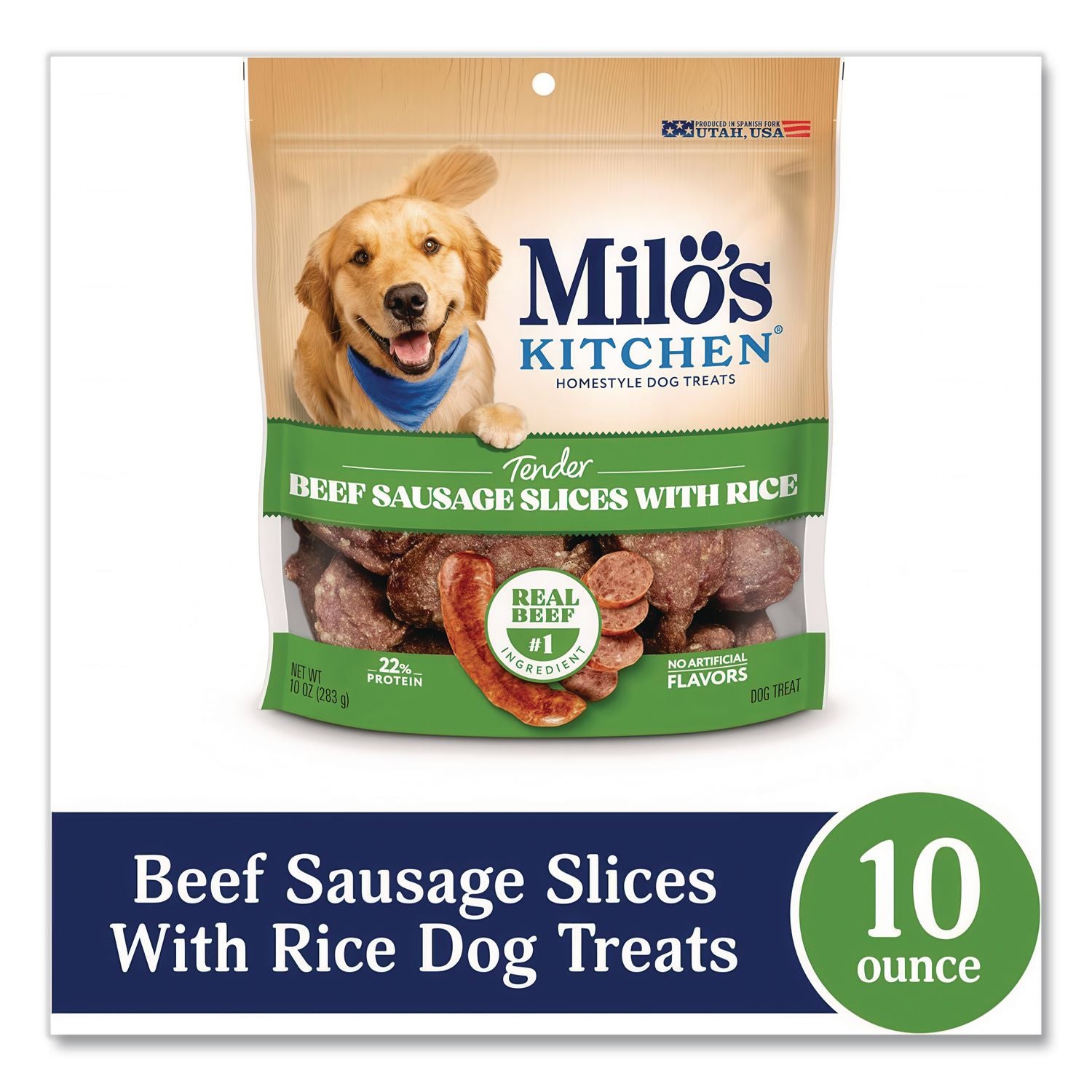 Homestyle Dog Treats, Beef Sausage Slices with Rice, 10 oz Pouch, 5 Pouches/Carton