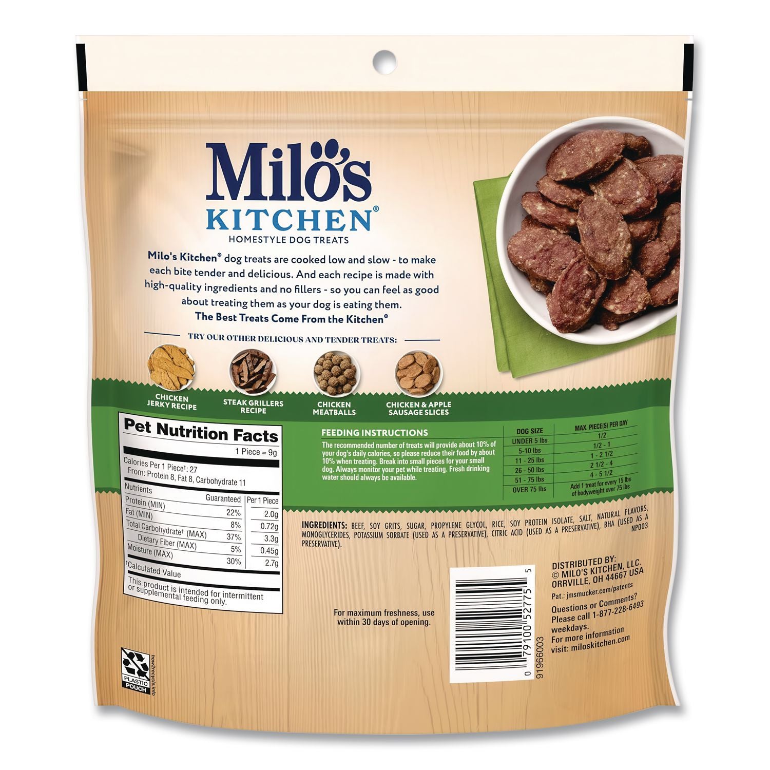 Homestyle Dog Treats, Beef Sausage Slices with Rice, 10 oz Pouch, 5 Pouches/Carton