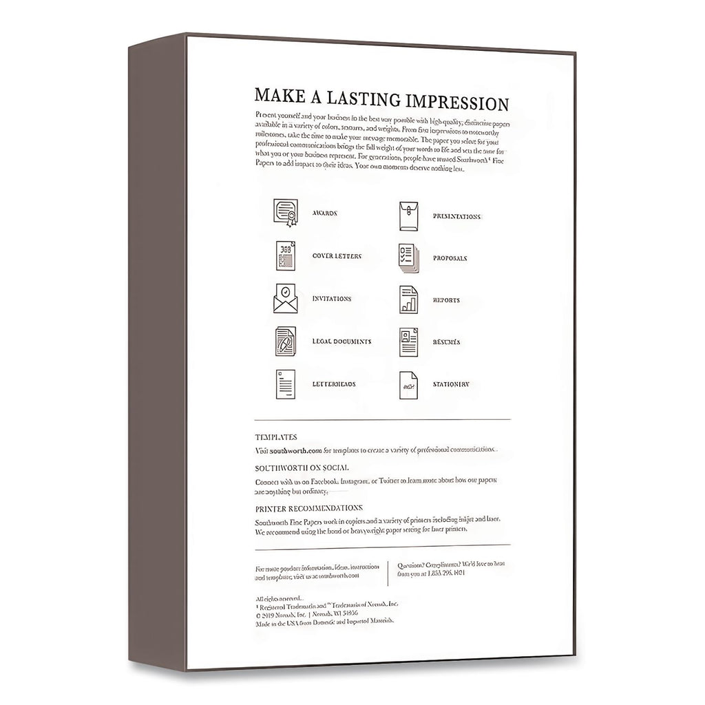 100% Cotton Business Paper, 95 Bright, 24 lb Bond Weight, 8.5 x 11, White, 500/Box