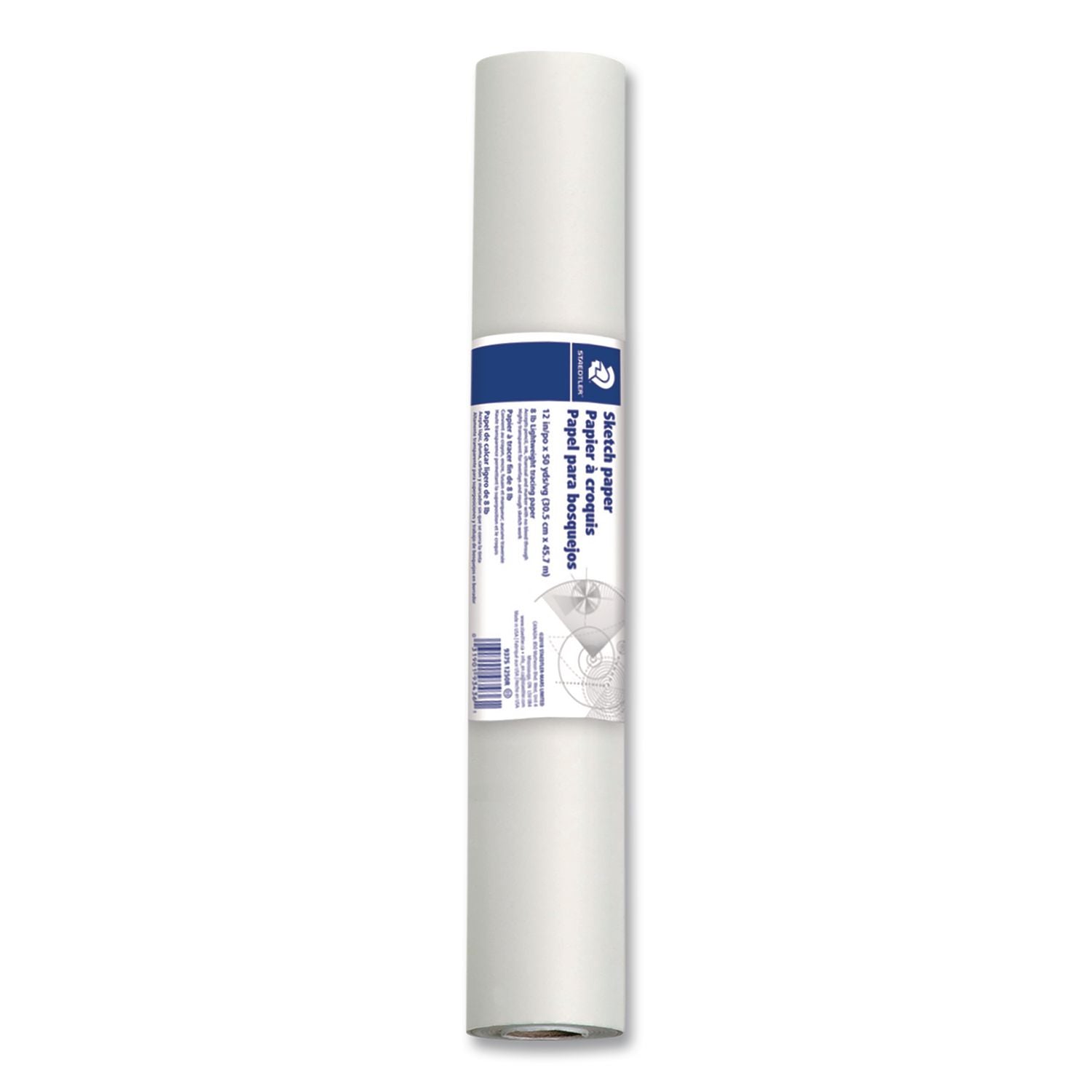 Transparent Sketch Paper Roll, 8 lb Bond Weight, 12" x 50 yd, White