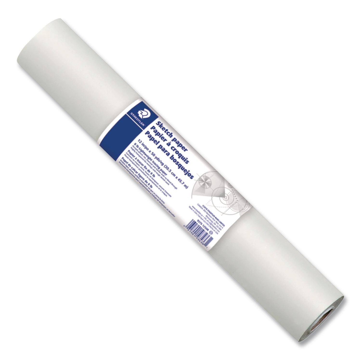 Transparent Sketch Paper Roll, 8 lb Bond Weight, 12" x 50 yd, White