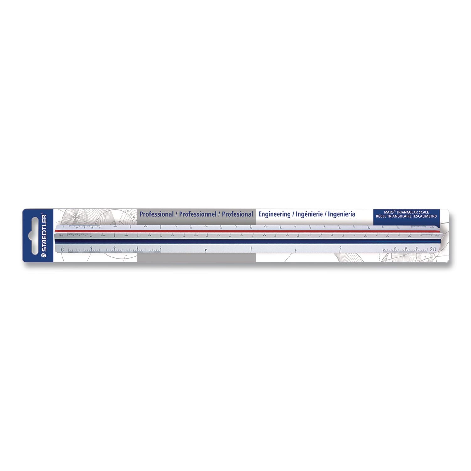 Triangular Scale Plastic Engineers Ruler, 12" Long, White with Colored Grooves