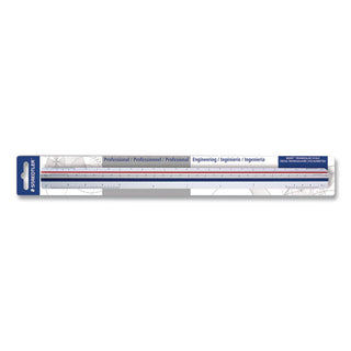 Triangular Scale Plastic Engineers Ruler, 12" Long, White with Colored Grooves