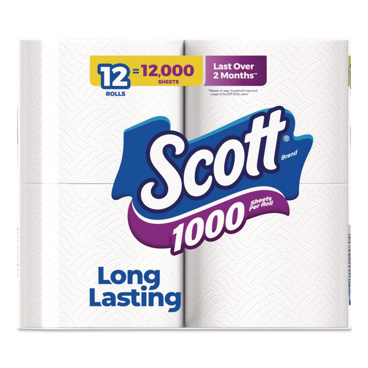 Toilet Paper, Septic Safe, 1-Ply, White, 1,000 Sheets/Roll, 12 Rolls/Pack, 4 Pack/Carton