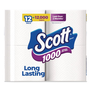 Toilet Paper, Septic Safe, 1-Ply, White, 1,000 Sheets/Roll, 12 Rolls/Pack, 4 Pack/Carton